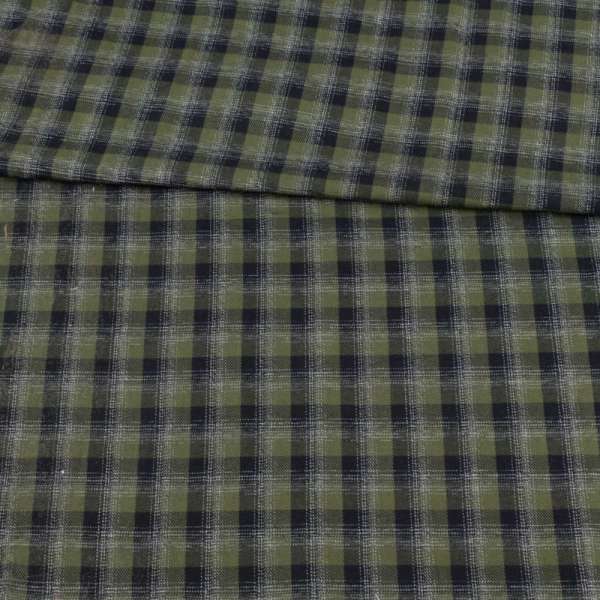 Коттон зеленый в черно-белую клетку ш.150