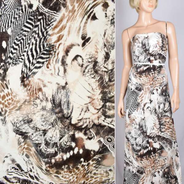 Лен белый с коричнево-черным абстрактным рисунком ш.145