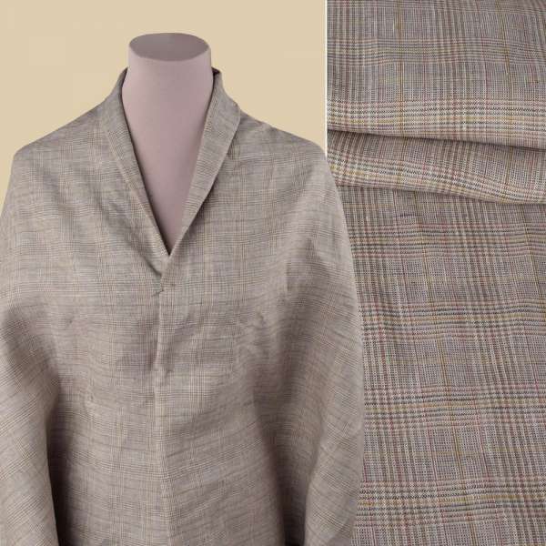 Шотландка льняная песочная в бежево-коричневую клетку, ш.157