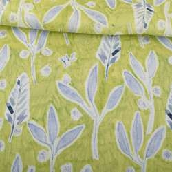 Лен салатовый, акварельные сиреневые листики, веточки, ш.146