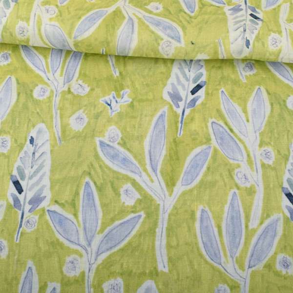 Лен салатовый, акварельные сиреневые листики, веточки, ш.146