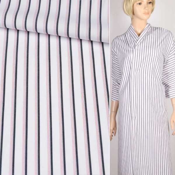 Коттон рубашечный в полоску синюю и тройную красную, белый, ш.150