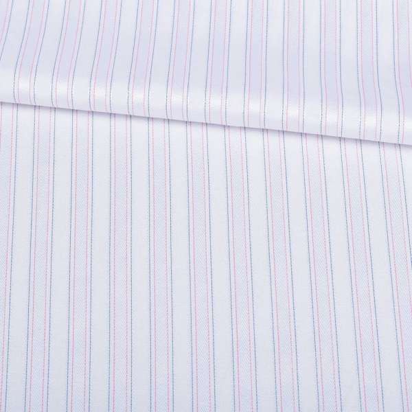 Рубашечная ткань в полосы узкие сине-красные, белая, ш.150