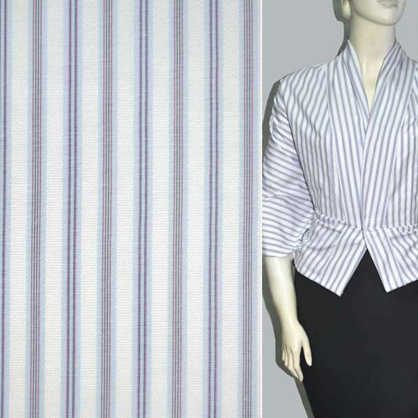 Сорочкова тканина в смуги вузькі фіолетово-рожеві, біла, ш.150