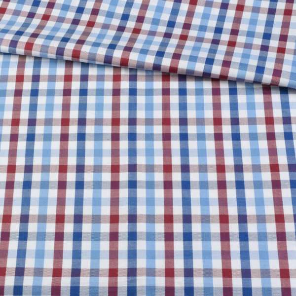 Коттон рубашечный в клетку бордово-сине-бело-голубую, ш.152