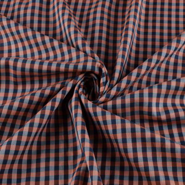 Коттон рубашечный в клетку оранжево-синюю ш.151
