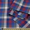 Коттон рубашечный в клетку красно-бело-серую, синий, ш.147