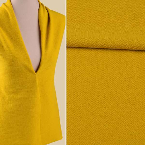 Трикотаж костюмний з шерстю в структурну ялинку жовтий каррі ш.148