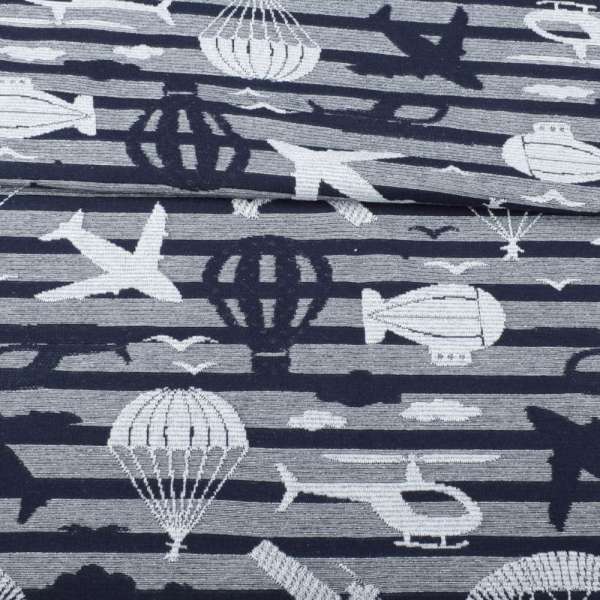 Джерсі синє темне в сріблясту смужку, літаки, парашути, ш.135