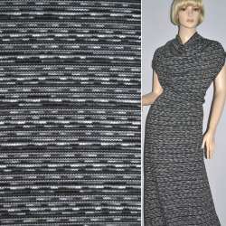 Трикотаж акриловый серый в белые полоски зигзаг ш.150