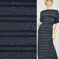 Трикотаж акриловый серебристые полосы из люрекса синий ш.155