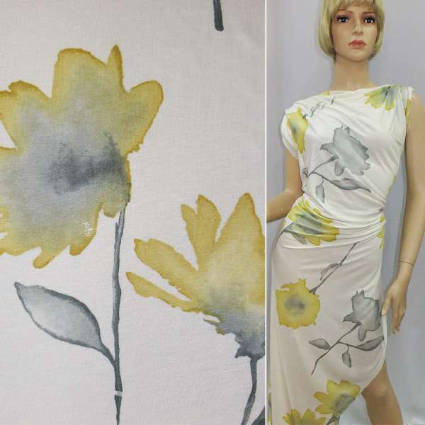 Трикотаж вискозный стрейч бежевый с принтом ш.142