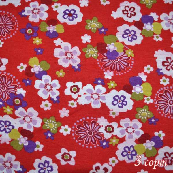 Трикотаж вискозный стрейч красный в разноцветные цветы ш.144