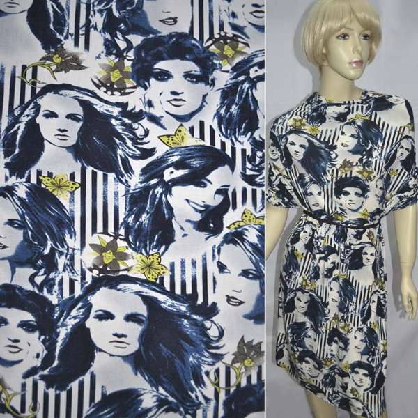 Трикотаж вискозный стрейч вискозный синий темный, лица девушек