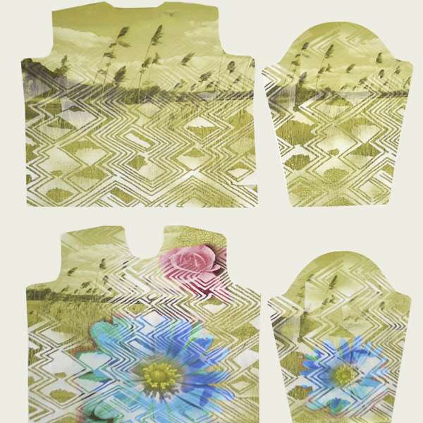 Трикотаж вискозный стрейч молочный с камышами и синими цветами