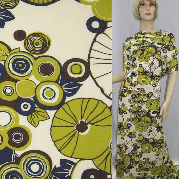 Трикотаж с вискозой с коричнево-салатовым рисунком ш.140