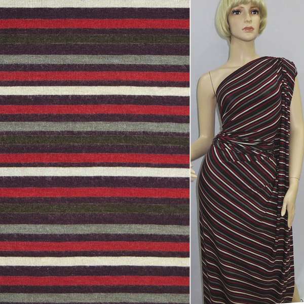 Трикотаж віскозний стрейч в смужку чорну, білу, червону, сіру ш.143