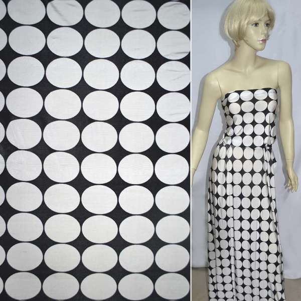 Трикотаж вискозный черный в белые круги ш.140