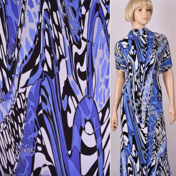 Трикотаж вискозный стрейч "Vertraven" бело-серо-голубая абстракция ш.150