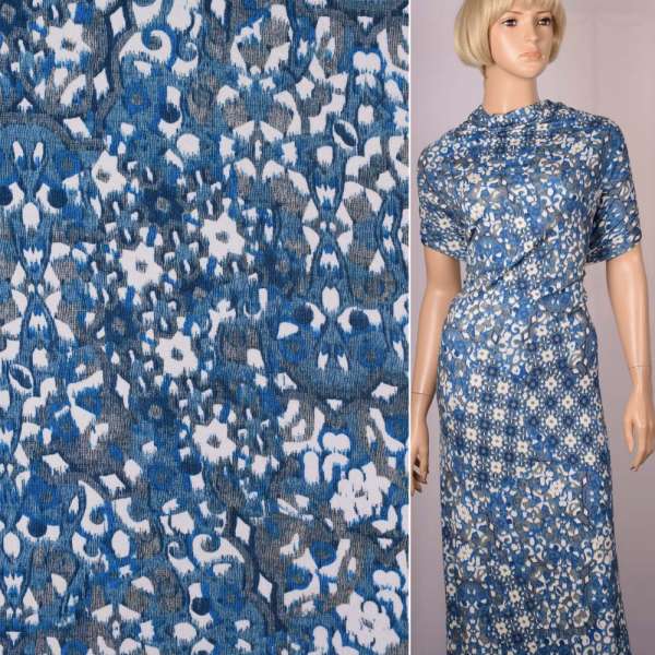 Трикотаж вискозный стрейч "Vertraven" бело-серо-сине-голубая абстракция ш.145