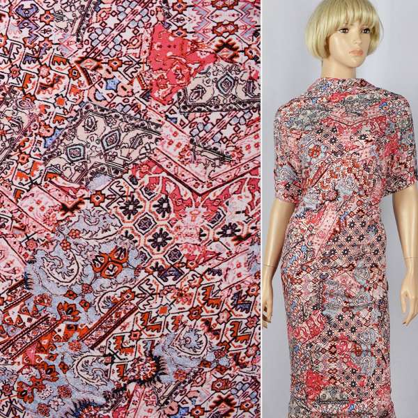 Трикотаж вискозный стрейч "Elastic Jersey D" белая в оранжево-черный орнамент ш.145