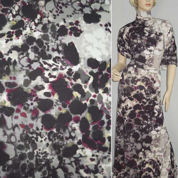 Трикотаж віскозний стрейч сірий світлий в коричнево-бордові камінчики ш.150