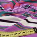 Трикотаж вискозный стрейч в полосы сиреневые, белые, черные, бирюзовые, ш.150