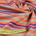 Трикотаж с вискозой стрейч в полоски бежевые, оранжевые, фиолетовые, ш.152