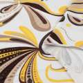 Трикотаж віскозний стрейч білий в коричнево-жовту абстракцію ш.150