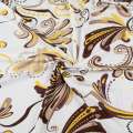 Трикотаж віскозний стрейч білий в коричнево-жовту абстракцію ш.150