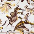 Трикотаж віскозний стрейч білий в коричнево-жовту абстракцію ш.150