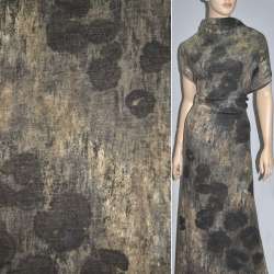 Трикотаж с шерстью бежево-серый в черные пятна ш.143