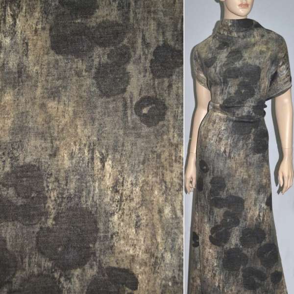 Трикотаж з шерстю бежево-сірий в чорні плями ш.143