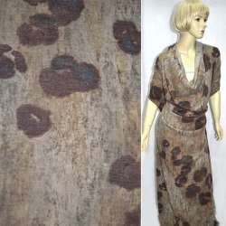 Трикотаж с шерстью бежево-серый в бордовые пятна ш.145