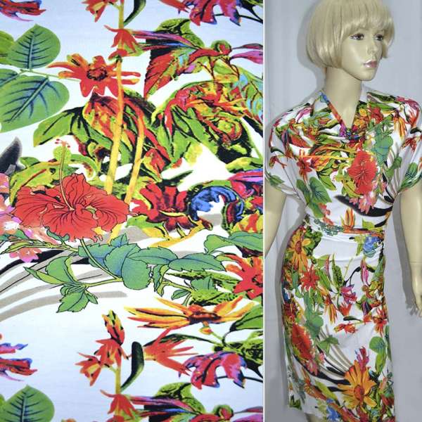 Трикотаж вискозный стрейч белый в яркие желтые цветы ш.147