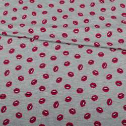 Трикотаж вискозный стрейч серый, красные губы, ш.150