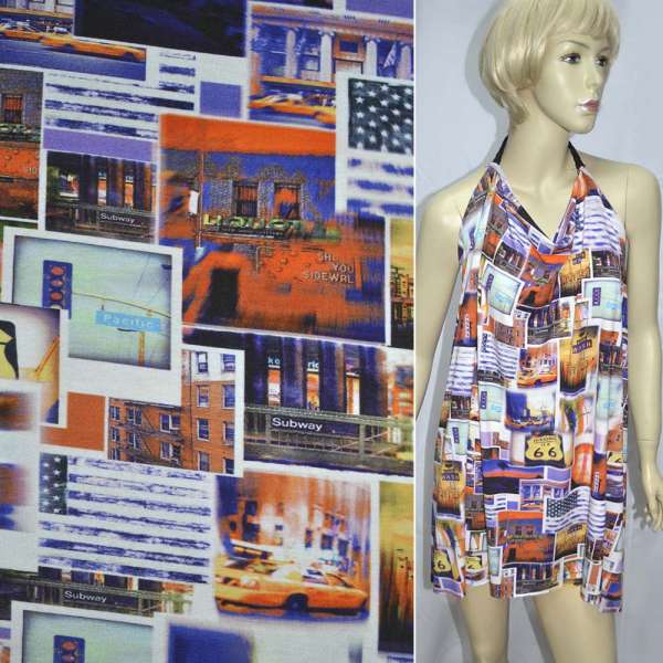 Трикотаж вискозный стрейч молочный большие города ш.160