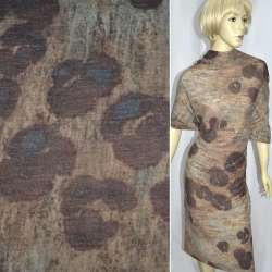 Трикотаж с мохером коричневый с темно-бордовыми пятнами с мохером ш.140