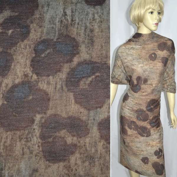 Трикотаж с мохером коричневый с темно-бордовыми пятнами с мохером ш.140