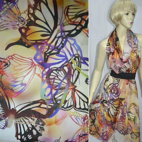 Трикотаж поліестер молочний в метелики ш.143