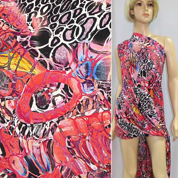 Трикотаж вискозный стрейч морковно-черный овалы ш.150