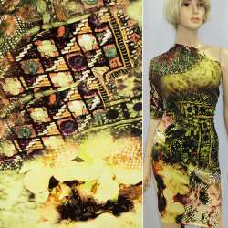 Трикотаж вискозный стрейч серо-зеленый абстрактный рисунок ш.162