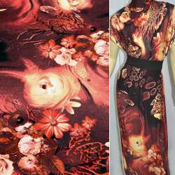 Трикотаж вискозный стрейч терракотовый с розами ш.150