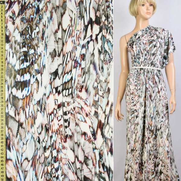 Трикотаж вискозный стрейч белый в разноцветный абстрактный рисунок, ш.150