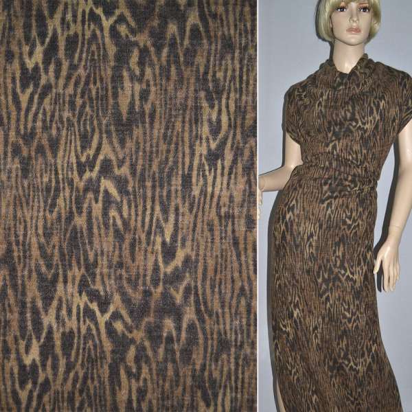 Трикотаж з шерстю коричневий з темно-коричневої абстракцією ш.143