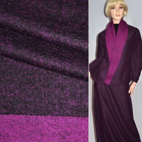 Трикотаж шерстяний малиново-чорний ш.145