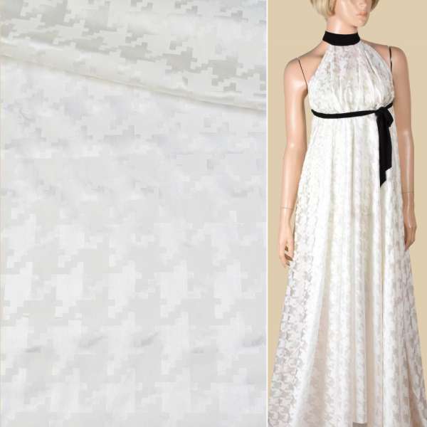 Шелк жаккардовый кремовый гусиная лапка ш.133