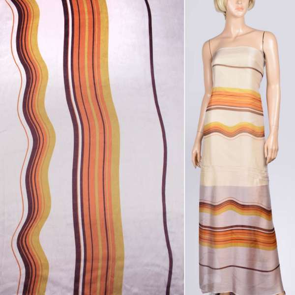 Шелк бледно-розовый с разноцветными полосами ш.145