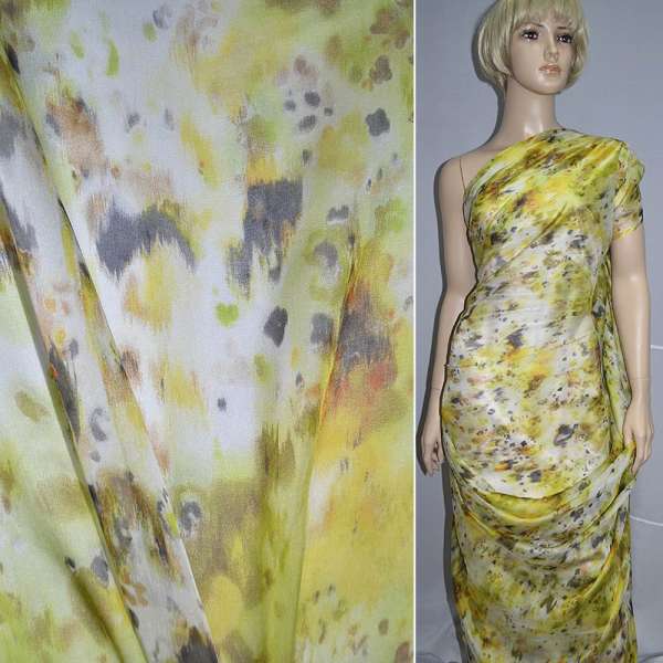 Шовк молочно-салатовий з абстрактним малюнком ш.138