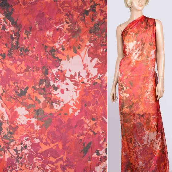 Шовк малиновий з оранжево-молочної абстракцією ш.140